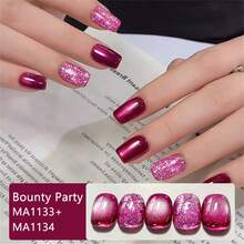 MEET ACROSS 1瓶7毫升Bounty Party红色闪粉猫眼凝胶指甲油，闪亮亮片磁性半永久可卸UV凝胶指甲油，适合夏季美甲，美甲DIY，家用及美甲沙龙用品 - 紅色 - 查看 5