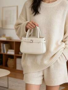 Túi xách mini màu hồng cho nữ, túi da kiểu cổ điển có khóa cài, túi đeo chéo dễ thương cho hàng ngày và dự tiệc. - trắng - Xem 8