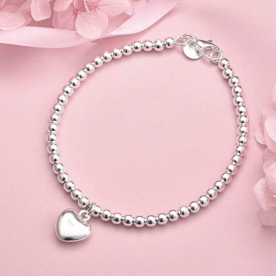 1 chiếc vòng tay hình trái tim đơn giản mạ bạc 925 dành cho nữ, trang sức thời trang dự tiệc cưới đầy quyến rũ. - Bạc - Xem 1