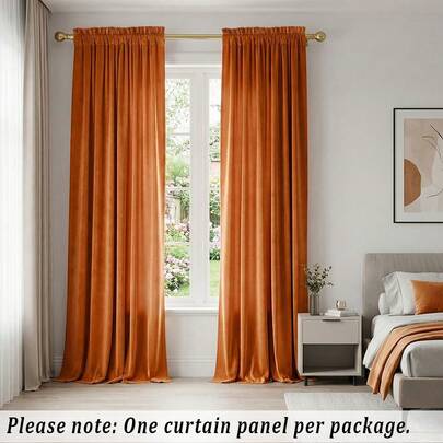 1 包时尚枫糖色天鹅绒遮光窗帘，杆袋式顶部，柔软顺滑，垂感自然，抗皱，涤纶面料，可水洗，触感奢华，高度遮光，保护隐私，适用于卧室、客厅、办公室、丰收节、感恩节等场合，220gsm
