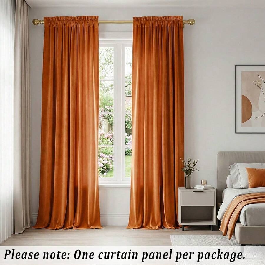 1 包时尚枫糖色天鹅绒遮光窗帘，杆袋式顶部，柔软顺滑，垂感自然，抗皱，涤纶面料，可水洗，触感奢华，高度遮光，保护隐私，适用于卧室、客厅、办公室、丰收节、感恩节等场合，220gsm - 橘色 - 查看 1