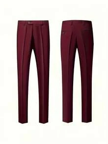 2pcs Men's High-End New Suit Set, Jacket And Pants, Suitable For Weddings And Parties - Burgundy - View 7