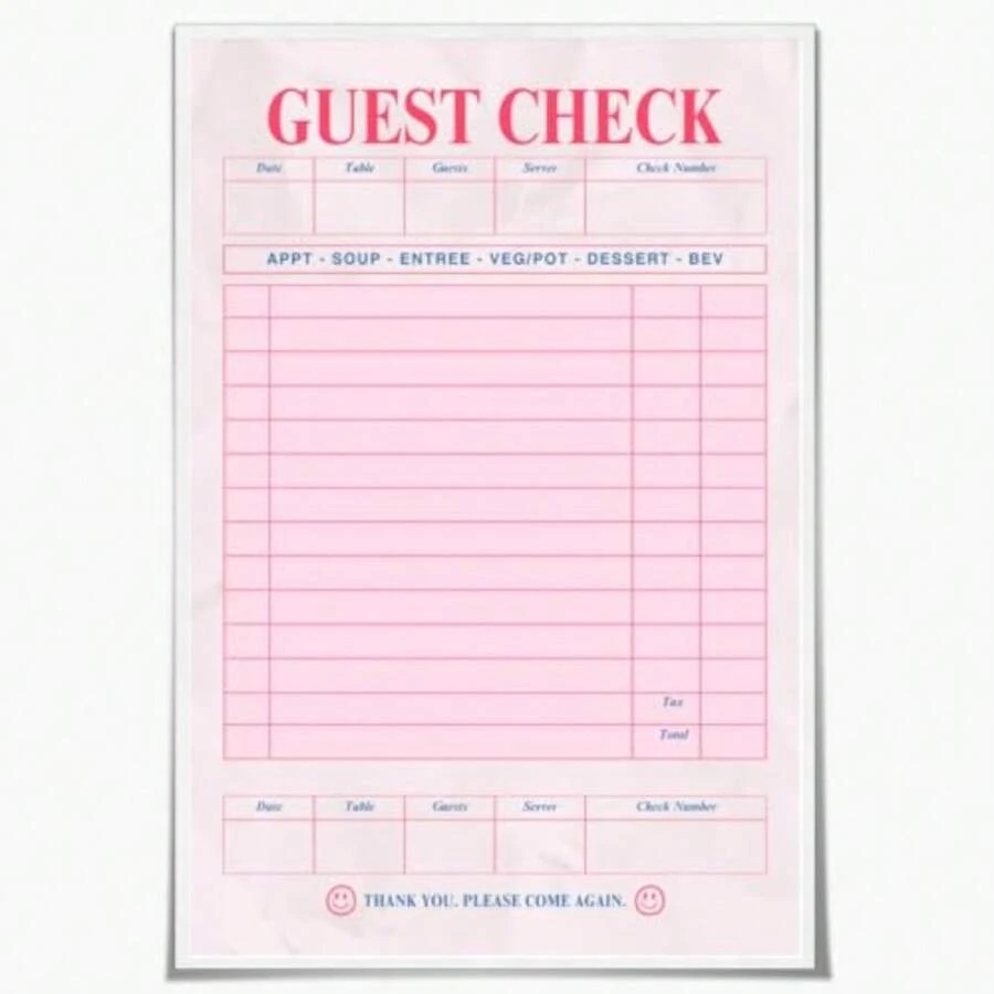 Pink Blank Guest Check Poster  Retro Art Print Vintage Style Wall Art Aesthetic Preppy Art Canvas Posters For College Dorm Apartment Decor 8x12inch Unframed - 樣式1 無框 - 查看 1