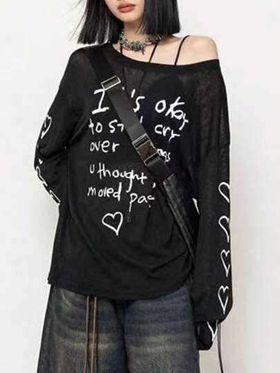 2026 New Black Long Sleeve Lightweight Loose Mesh Shirt, Thin Breathable Sun Protection Casual Top For Summer