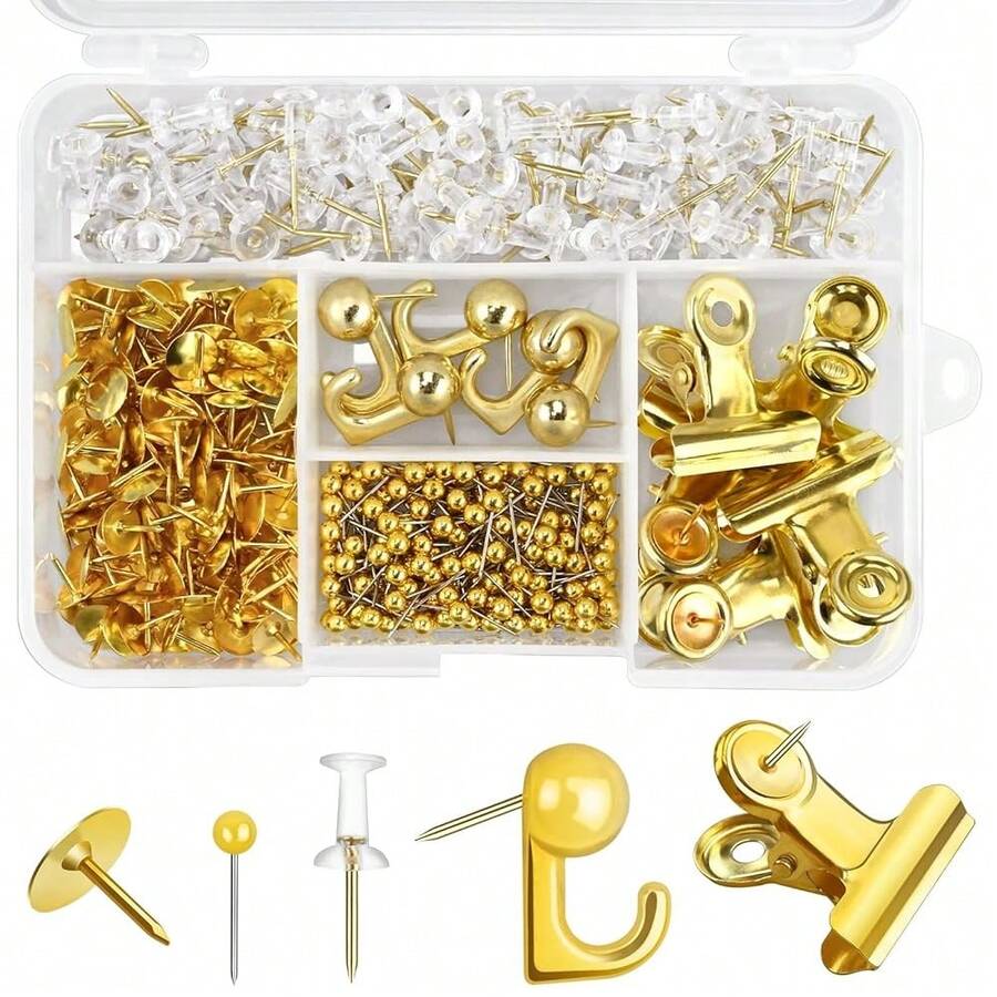 Pcs Gold Push Pins Set 5 Styles Decorative Thumb Tacks Assorted Push Pins For Bulletin Board, Cork Board - Gold - View 1