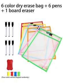 BELLKIDS 6/12 Transparent Double-Sided Erasable Dry Erase Bags With 8-Color Pens, Hanging Writing File Bags, Colored Graffiti And Painting Bags, PVC Storage Bags, Interactive Props, Perfect For Classrooms, Families, Student Stationery, And Teaching Tools. - Multicolor - View 13