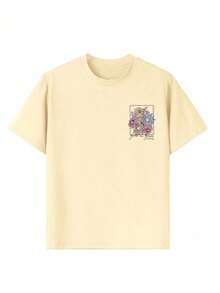 Áo thun ngắn tay cổ tròn in họa tiết phong cách thường ngày cho bé gái tuổi teen, áo mùa hè. - Màu be - Xem 7