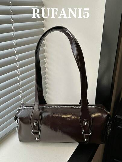 Fashionable Solid Color Glossy Patent Leather Waterproof Exquisite Handbag, Elegant And Versatile Rivet Decoration Women's Single Shoulder Armpit Bag, Suitable For Shopping, Wallets, Shopping, Young Women, College Students, Newcomers, And White-Collar Workers. They Are Very Suitable For Offices, Universities, Work, Business, Commuting, Outdoor Activities, Travel, And Outings