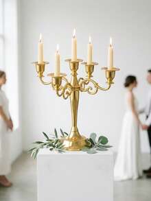 1pc/1set Bohemian Style Zinc Alloy Desktop Decoration 5-Head/3-Head Candlestick Ornament, Candlestick, Gold European Club Home Living Room Holiday Romantic Atmosphere Decoration, Suitable For Wedding Anniversary, Candlestick Holder, Home Decor, Fireplace Mantel, Christmas Party, Housewarming, Wedding, Restaurant, Party Candlestick - Multicolor - View 14