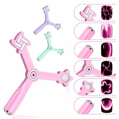 klimonla 1pc 4-In-1 Multi-Color Magnetic Cat Eye Nail Art Tool, Various Cat Eye Magnet Shapes, Simple & Convenient, Suitable For Nail Salons, Nail Shops, Beginners, Nail Art Supplies, Nail Technician Gifts, Mother's Day, Back To School Essential