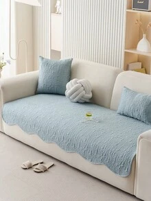 1 pièce Housse de coussin de canapé en soie glacée de couleur unie et de forme irrégulière, housse de canapé minimaliste moderne, respirante pour l'été, résistante à la boulochage, sans froissage, antidérapante, anti-poussière, protège le canapé, lavable en machine, sans déformation, résistante à la décoloration, durable, anti-rayures pour animaux de compagnie, relooking de canapé, décoration de canapé, amélioration de l'ambiance, convient pour 1 à 4 places, canapé d'angle - Bleu azur - Voir 2