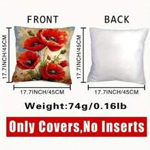 1 chiếc vỏ gối ngắn bằng vải nhung mềm họa tiết hoa anh túc | Kích thước 17.7 x 17.7 cm, chất liệu polyester, phong cách Bohemian, khóa kéo, có thể giặt máy. - 1PC - Xem 4