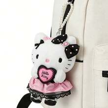 Miniso 1pc Hello Kitty Sparkling Party Series Plush Ornament (Heart-Shaped Mirror/Hugging Heart), Official IP, Pink And Black, Sweet And Chic Plush + Metal Material Keychain Accessory - Multicolor - View 7