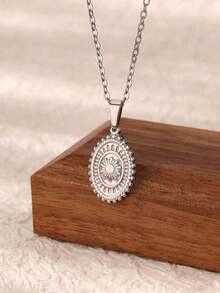 1pc Exquisite Stainless Steel Sun Pendant Necklace For Women Stainless Steel Jewelry Necklace Gift - 銀色 - 查看 4