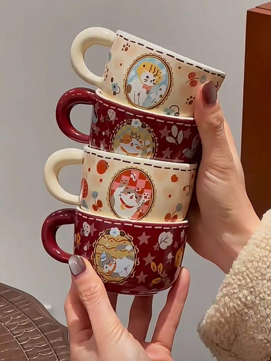 180ml Cute Cat Ceramic Mug, Home/Office Water Cup, Afternoon Tea Cup, Coffee Cup, Ceramic Cup, Milk Cup, Gift Cup - Multicolor - View 1