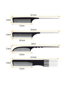 1pc/4pcs Professional Black Comb Set - Fine-Tooth Styling Comb, Grooming Comb For Hair Styling - Unisex High-Quality Comb - Parting, Highlighting And Shaping - Multicolor - View 8