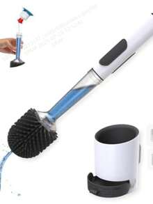 Silica Gel Toilet Brush - Silica Gel Toilet Cleaner Brush With Water Spray, Reusable, Wall-Mounted Or Freestanding With Base, No Drilling Required - Multicolor - View 2
