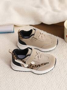 1双经典中性卡其色豹纹撞色网眼儿童休闲运动鞋 - 卡其色 - 查看 6