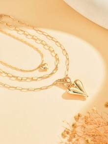 3pcs/Set Vintage Luxury Gold Chain Layered Heart Pendant Necklace, Fashionable Niche Jewelry For Women, Suitable For Daily Wear, Parties, Music Festivals - Multicolor - View 3