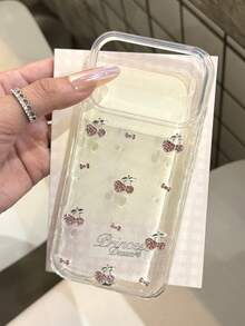 奢华3D闪亮水钻樱桃透明环氧树脂手机壳，兼容 17 Pro Max、17 Pro、16、15、14、13、12 Pro Max、14、15、16 Plus、17 Air、14、15、16、17，可爱风格闪亮镜头保护软壳，女孩礼物 - 大孔櫻桃 - 查看 7