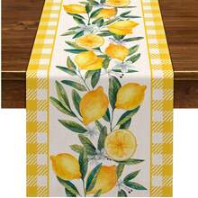 Lemon Tablecloth, Yellow Buffalo Plaid, Summer Decor For Dining Table, Farmhouse Kitchen - Multicolor - View 1