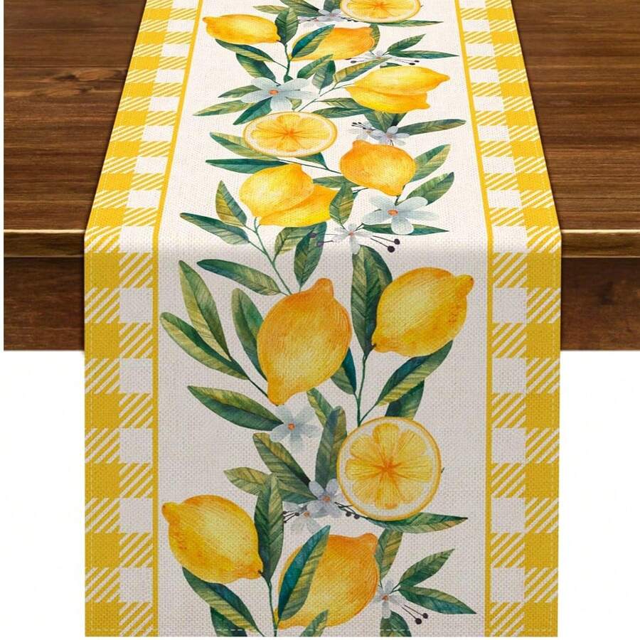 Lemon Tablecloth, Yellow Buffalo Plaid, Summer Decor For Dining Table, Farmhouse Kitchen - Multicolor - View 1