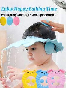 2 piezas Gorro protector de orejas impermeable para bebé, gorro de champú ajustable y lindo en rosa, azul, amarillo de EVA para niños y niñas para el baño diario, cuidado del cabello y protección solar - Multicolor - Ver 1