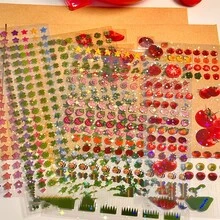 4张激光迷你贴纸 - 透明星星和三叶草系列，番茄和草莓款式，经济实惠的计划本贴纸材料 - 彩色 - 查看 2