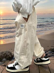 男童宽松抽绳腰阔腿轻薄棉质长裤，夏季 - 白色 - 查看 7