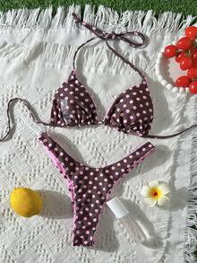 Bộ bikini gợi cảm dành cho nữ, kiểu dáng retro dễ thương với họa tiết hoa nhí, bikini tam giác có thể mặc hai mặt, đồ bơi đi biển, nghỉ mát, màu hồng mùa hè. - Hồng - Xem 10