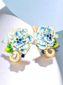 1对女士浪漫方形锆石耳钉，适合婚礼、订婚、周年纪念派对、情人节礼物 - 1# - 查看 2