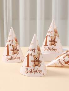 6入泰迪熊1歲生日派對紙帽，1歲生日派對帽，泰迪熊主題生日派對裝飾帽，生日派對拍照道具，泰迪熊派對裝飾，1歲生日派對用品，泰迪熊主題1歲生日派對配件，DIY休閒手工紙帽，1歲生日裝飾，生日禮物，派對小禮物 - 1歲小熊 - 查看 7