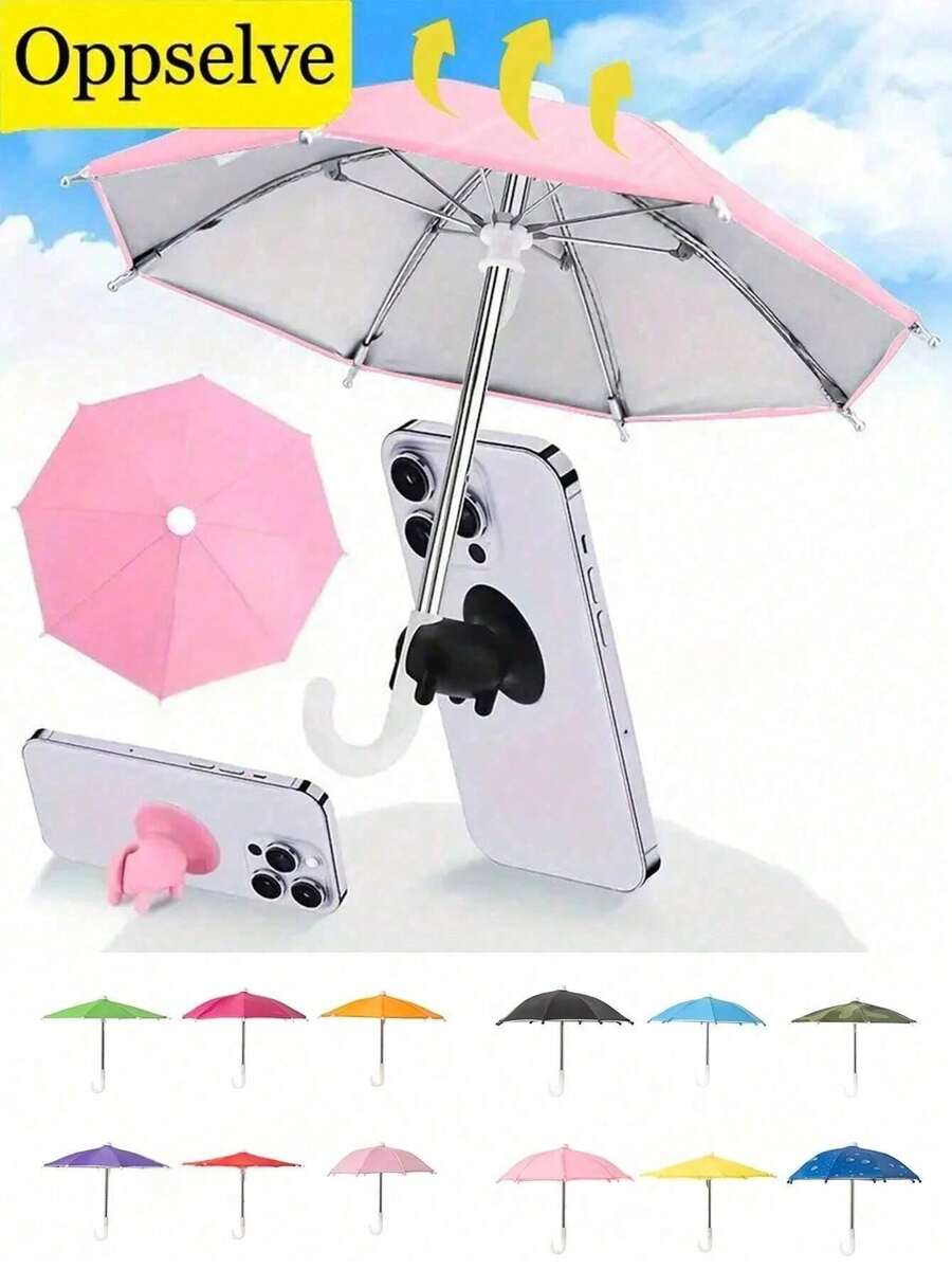 1pc/Adjustable Phone Sun Umbrella, Adjustable Phone Holder With Mini Sun Umbrella Base - Outdoor Smartphone Sun Umbrella - Portable Phone Sun Umbrella With Suction Cup Holder, Outdoor Beach Travel Phone Holder, Phone Accessories