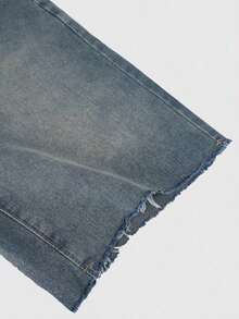 Y2K Retro Slant Pocket Fringe Hem Wide Leg Denim Bermuda Shorts, Casual Shorts Summer - Retro Blue - View 6