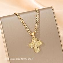 Colar infantil unissex com cruz católica vintage em zircônia, feito de cobre banhado a ouro 14K com revestimento uniforme e cor quente, resistente à oxidação e ao desbotamento, ideal para uso prolongado. - Ouro amarelo - Ver 7