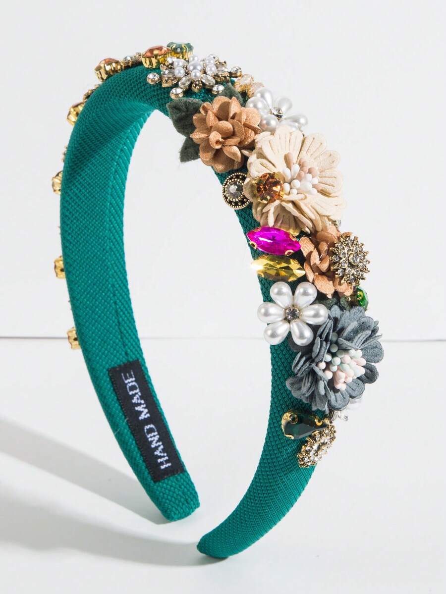 1pc Fashionable Sweet Solid Color Fabric Floral Headband, Elegant Spring Flower Decor Hair Hoop, Versatile Cute Headpiece For Girls,Summer,Holiday,Travel - FG635-green - View 1