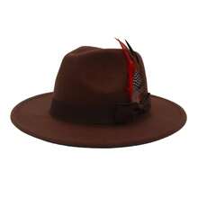 JEWELRYWE Elegant Wide-Brimmed Felt Hats For Men And Women: Soft Felt Hats With Feather Embellishments, Elegant Flat-Brimmed Fedoras - Suitable For Both Casual And Formal - Burgundy - View 10