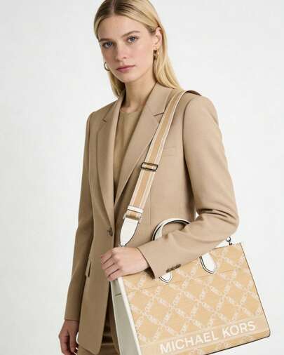 Michael Kors MK Gigi Women Big Capacity Tote Bag Top-Handle Handbag with Wide Strap