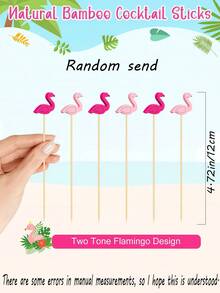 100pcs-Flamingo Cocktail Sticks, Bamboo Toothpicks, For Appetizer Fruit Skewers, Sandwiches, And Cake Decorations; Perfect For Parties, Hawaiian Parties, Weddings, Holidays, And Birthday Parties; Ideal For Decorating Cakes, Desserts, Food, And Fruit At Parties; Hawaiian Beach Party And Holiday Decorations - Pink Flamingo Bamboo Skewer - View 4