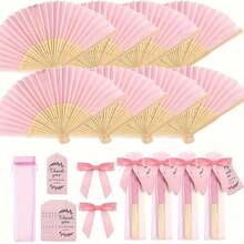 5pcs Assorted Color Folding Hand Fan, Bamboo Paper Hand Fan, Japanese Style Fan, Gift For Women, Wedding, Party, Home Decor - Multicolor - View 4