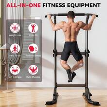 Bigzzia Height-Adjustable Power Tower Dip Station With Pull-Up Bar, Freestanding Multifunction Strength Training Station For Home Gym - Black - View 4