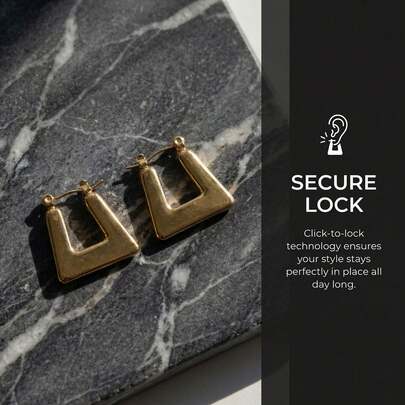 A Ladies' Gold Open Triangular Earring Made Of 304 Stainless Steel. This Geometric-Shaped Earring Is Suitable For Daily Wear, Parties, Weddings And Dance Events.