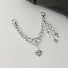 1 chiếc dây đeo túi xách đính hạt ngọc trai giả kiểu Châu Âu và Mỹ dễ thương, mặt dây chuyền hình trái tim nơ tua rua độc đáo. - Nhiều màu - Xem 4
