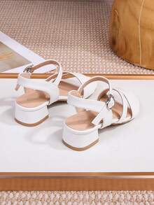 Fashionable Elegant High-End Party High Heel Sandals, Solid Color Open Toe High Heel Sandals, Breathable And Lightweight Formal Shoes For Party, Performance, Banquet, Wedding, Round Toe High Heel Sandals - White - View 5