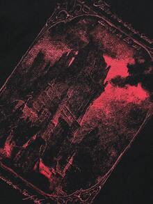 Black Tee Shirt Scary Castle Graphic - Red - View 4