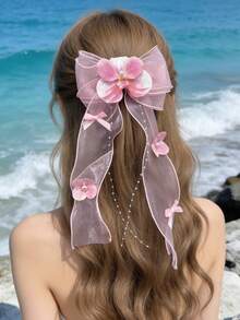 1个仿真蝴蝶结发夹，梦幻甜美风格发饰，适合日常佩戴、摄影、婚礼、度假等场合，爪夹式，夏季、假日、旅行必备 - 彩色 - 查看 2