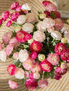 1/3 Stück künstliche Pfingstrosen-Rosen Blumenstrauß mit langem Stiel, geeignet für Heim-Dekoration, Zimmer-Dekoration, Schlafzimmer-Dekoration, Hochzeitsdekoration, Hochzeitshintergrund-Dekoration, Vasen-Dekoration, Garten-Dekoration, Außen-Dekoration, Abschlussfeier-Dekoration, Muttertags-Geschenk - Verschiedenfarbig - Übersicht 5