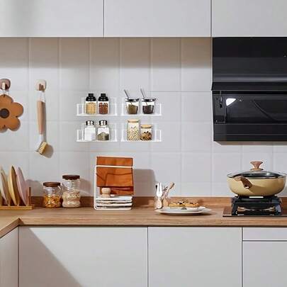 Space-Saving Vertical Spice Rack - Transparent Kitchen Organizer With Adhesive/Screw Installation, Durable Acrylic Material For Cabinet Doors, Walls, Countertops - Modern Style Spice, Herb, Oil Storage - Easy Clean Anti-Scratch Design, Wall-Mounted Shelf, Minimalist Shape, Sturdy Structure, Essential For Home Cooking