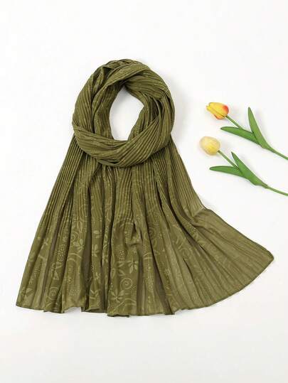 1 chiếc khăn choàng cổ bằng vải chiffon xếp ly, màu trơn, họa tiết paisley màu hạt điều.