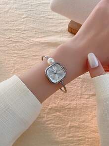 1 件女士椭圆形石英表，金色，优雅时尚，适合日常佩戴、生日/毕业礼物、休闲聚会和派对。 - 銀色 - 查看 4